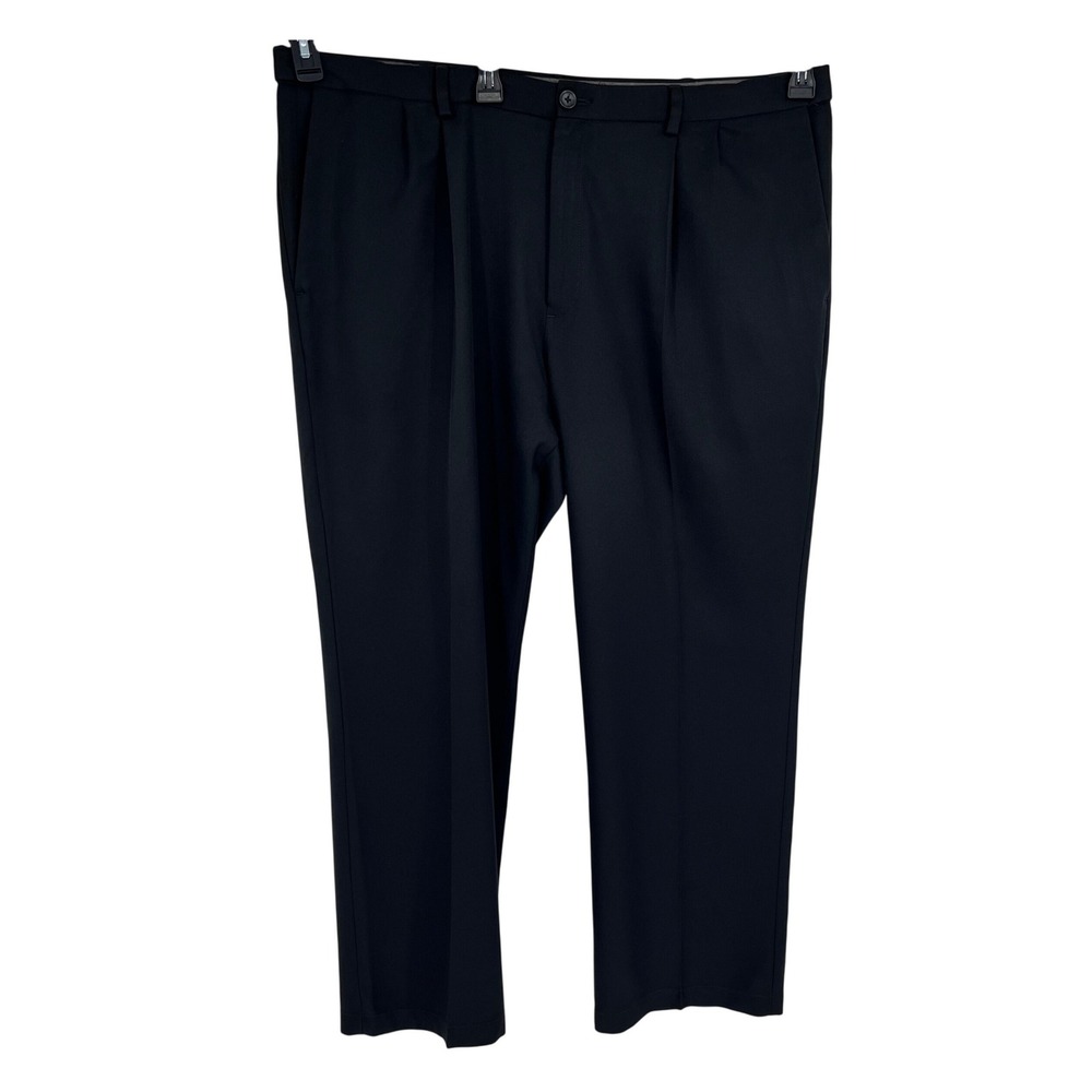 Haggar Cool 18 Pro Dress Pants Mens 44x30 Black Pleated Classic Fit Expandable